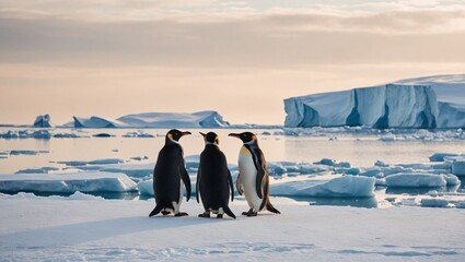 Arctic Embrace Penguins Couple on Iceberg Coastline
