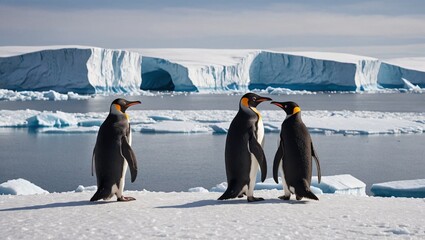 Arctic Embrace Penguins Couple on Iceberg Coastline