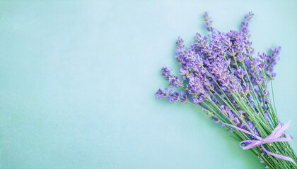 Naklejka premium Flatlay. Copy space. Lavender. Summer. Pastel 