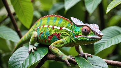 Camouflaged Chameleon in Lush Tropical Setting