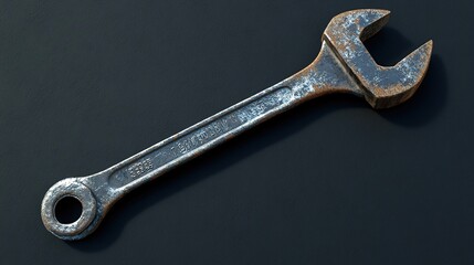 Rusty wrench isolated on a dark background.