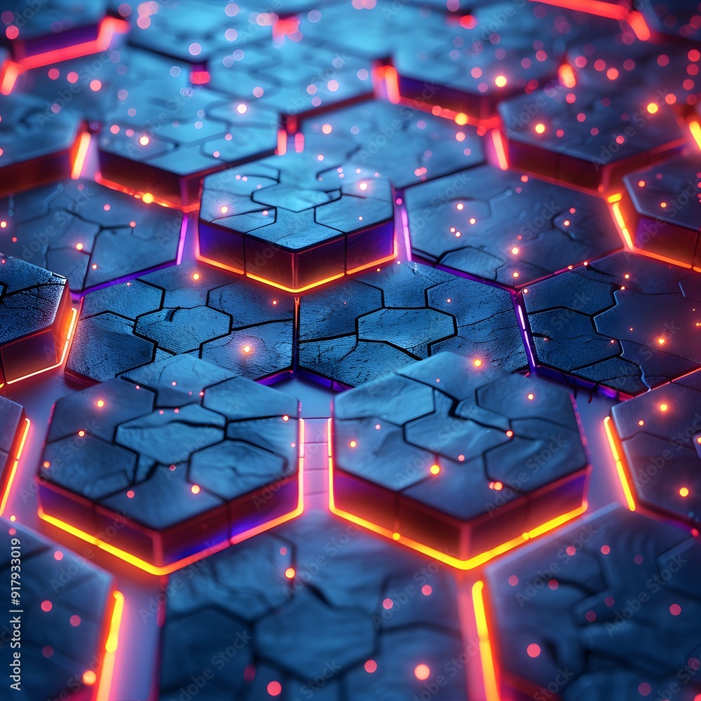 Poster abstract hexagon pattern with glowing edges. an abstract image of a hexagonal pattern with glowing e