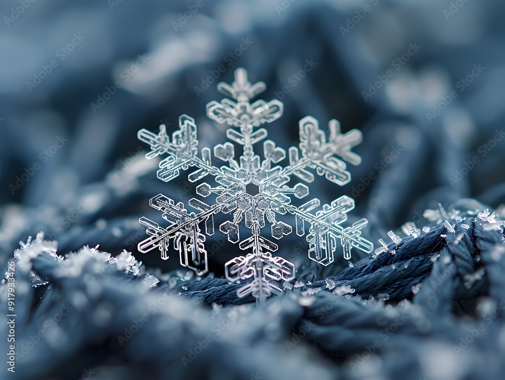 Poster intricate and unique snowflake macro photo showcasing detailed patterns and textures