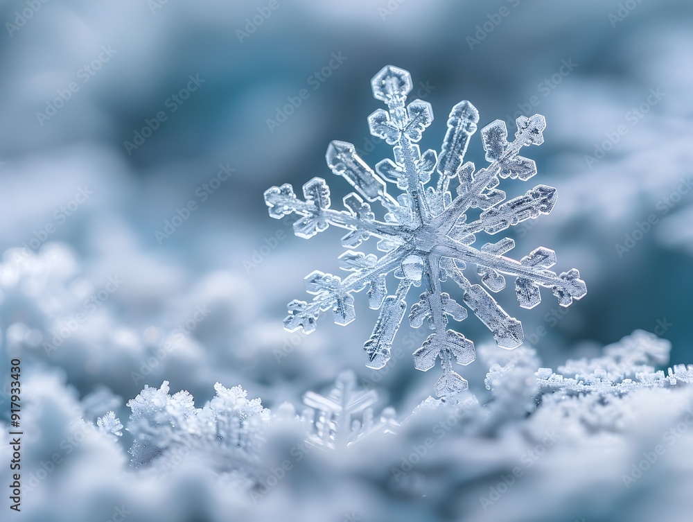 Poster detailed macro shot of intricate snowflake crystal with unique patterns and textures