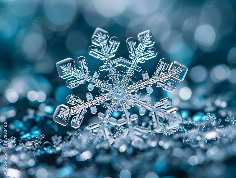 Poster intricate snowflake captured in macro revealing unique patterns and icy textures