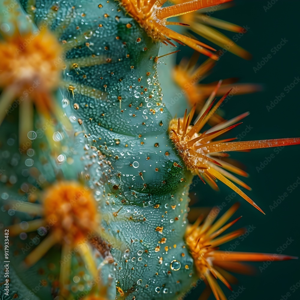 Poster macro shot of cactus spines showcasing intricate textures and patterns in nature
