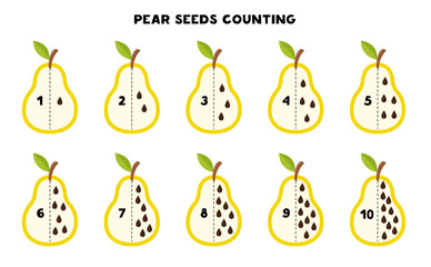 Count all pear seeds. Math game for preschool kids.