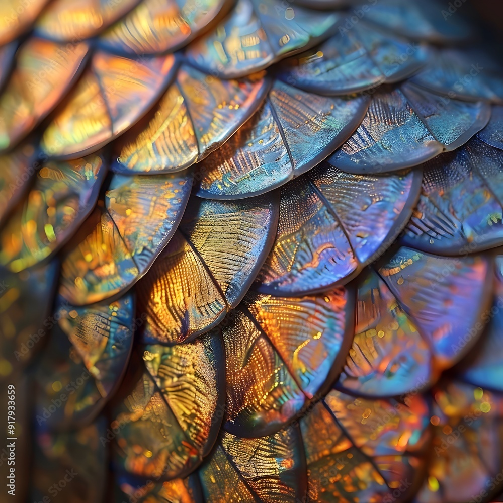 Poster mesmerizing macro photo of intricate fish scale patterns and iridescent designs