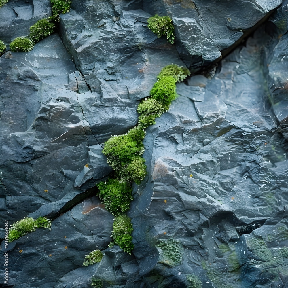 Poster macro shot of moss covered rock with fine textural details and patterns