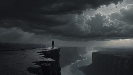 Desolate Hope Person Standing at Cliffs Edge in Moody Digital Painting