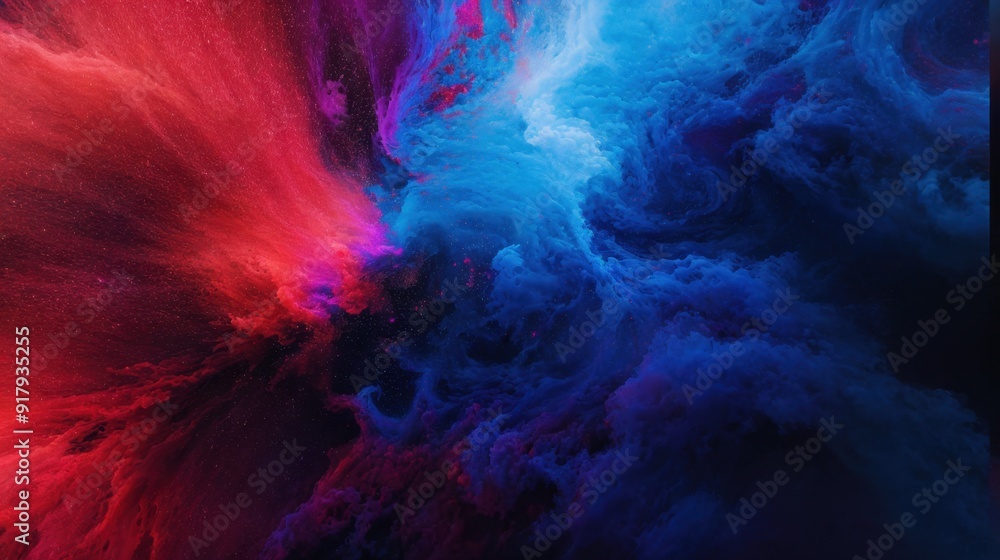Poster abstract art with dynamic blue and red color scheme