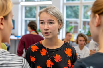 Engaged Teenage Girl in Classroom Discussion with Peers