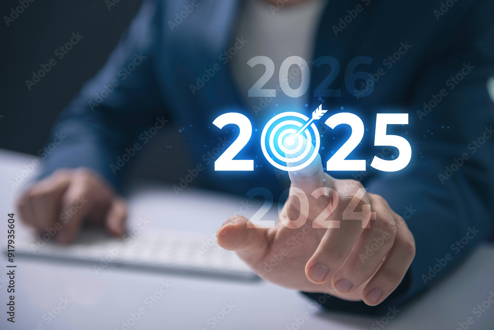 Aufkleber a businessman touches a digital target symbol with 