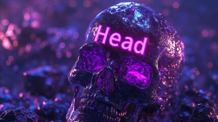 Digital X-ray of Head with Migraine Areas Highlighted in Purple Letters at Neurology Clinic | Medical Diagnosis Concept