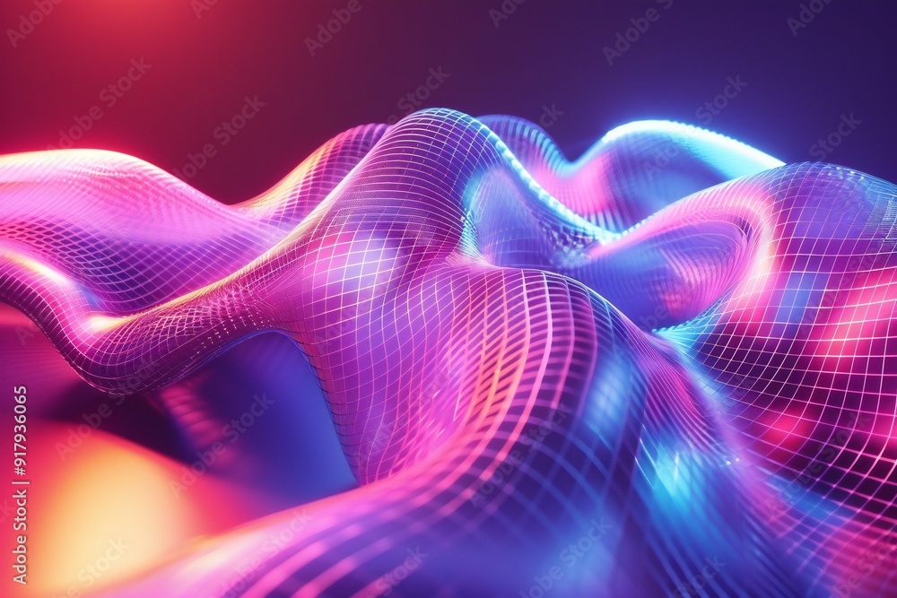 Aufkleber abstract 3d neon waveforms with vibrant colors and dynamic movement , created ai