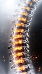 Human Spine X-ray Displaying Pain Areas | Detailed Studio Shot on White Background with Text Space | Medical Illustration Concept