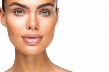 Fototapeta premium Radiant Beauty: Close-up of a Woman with Flawless Skin and Alluring Eyes