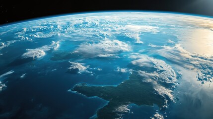 Fototapeta premium A stunning view of Earth from space, showcasing the planets blue oceans, green landmasses, and white clouds.