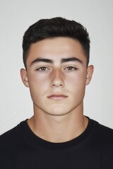 Fototapeta premium Young man with short hair posing against a white background