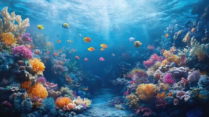 Fototapeta premium A vivid underwater scene capturing the essence of the tropical undersea world, with vibrant fish and coral reefs.