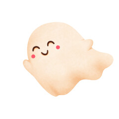 A hand-drawn cute ghost cartoon perfect for Halloween-themed graphics. With its friendly smile and playful design, this ghost adds a fun and whimsical touch to any creative project or festive celebrat