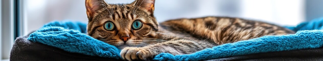 Cat resting peacefully in cozy bed indoors during daylight hours
