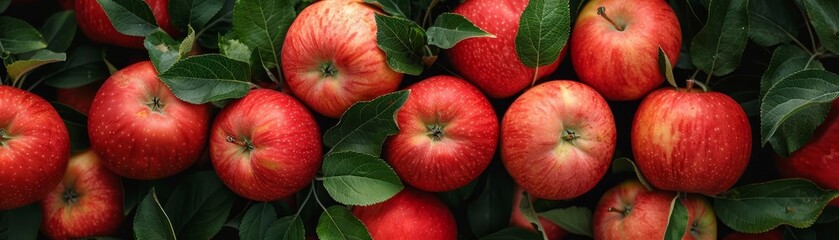 Aerial view of apple orchard with ripe apples, economic crops, fruit industry