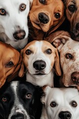Fototapeta na wymiar A close-up of various adorable dogs showcasing their unique expressions and colors, perfect for pet lovers and animal enthusiasts.