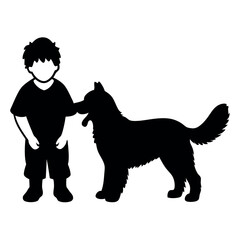 a boy with his dog are playing vector silhouette