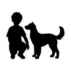 a boy with his dog are playing vector silhouette