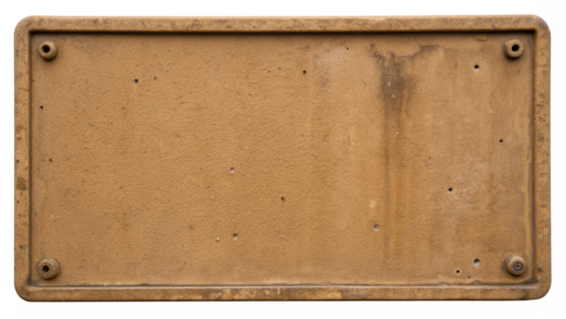 Rusty Bent Metal Sign with Text Area Isolated on a Concrete Surface