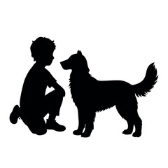 a boy with his dog are playing vector silhouette