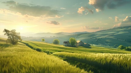 Obraz premium art countryside landscape; rural farm and farmland field
