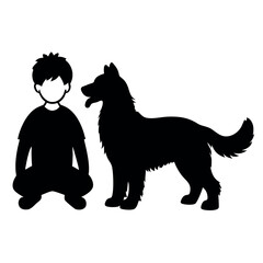 a boy with his dog are playing vector silhouette