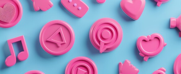 Fototapeta premium Pink 3D Icons on Blue Background