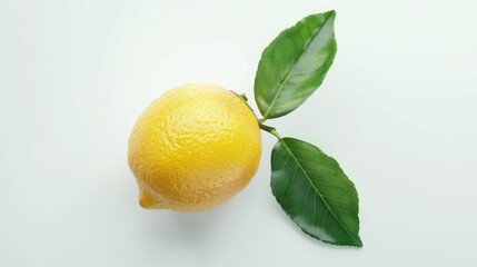 Lemon with leaf isolated on white background.