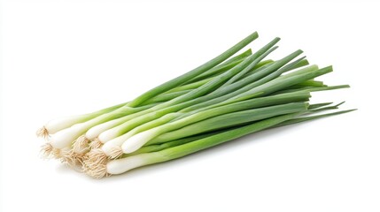 Fresh green spring onions isolated on white background