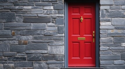 Red Door and Stone Wall