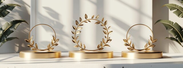 Golden Laurel Wreaths on White Background