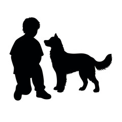 a boy with his dog are playing vector silhouette