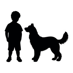 a boy with his dog are playing vector silhouette