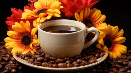A close-up of a freshly brewed cup of coffee, with a plume of steam rising from the surface