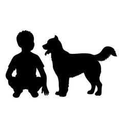 a boy with his dog are playing vector silhouette