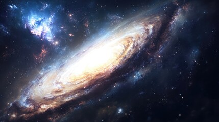 Obraz premium The beauty of a spiral galaxy in space, with its bright core and glowing arms filled with stars and nebulae.