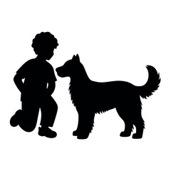a boy with his dog are playing vector silhouette