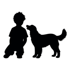 a boy with his dog are playing vector silhouette