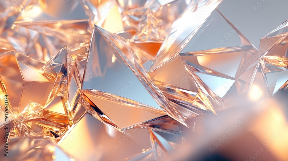 Poster 3D abstract crystal structures with sharp edges and light reflections. -