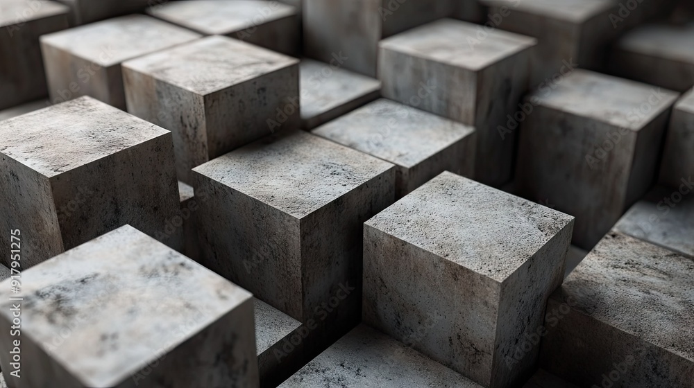 Poster 3d blocks of various sizes creating a sense of depth and dimension.