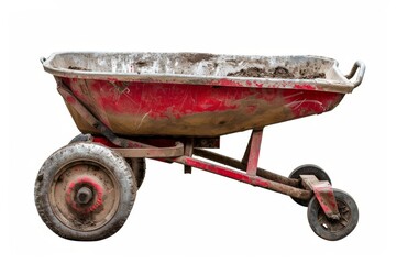 Construction industrial two-wheeled cart, wheelchair, tool stands on the street near the house of a garage at a construction site. Beautiful simple AI generated image in 4K, unique.