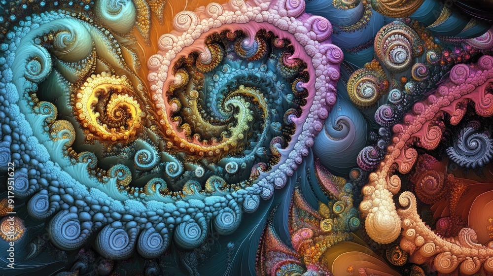 Poster 3d fractal patterns with intricate designs and vivid hues.